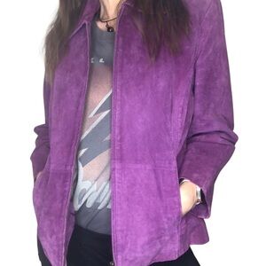 Vintage 90's Y2K Suede Leather Jacket Womens L Purple Retro Grunge Casual Preppy